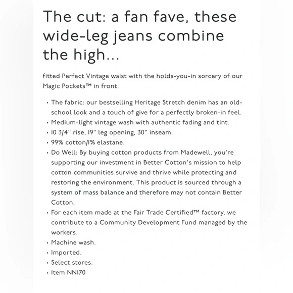 Madewell Heritage Stretch Denim Jeans in Light Blue-EXCELLENT condition - Picture 2 of 11